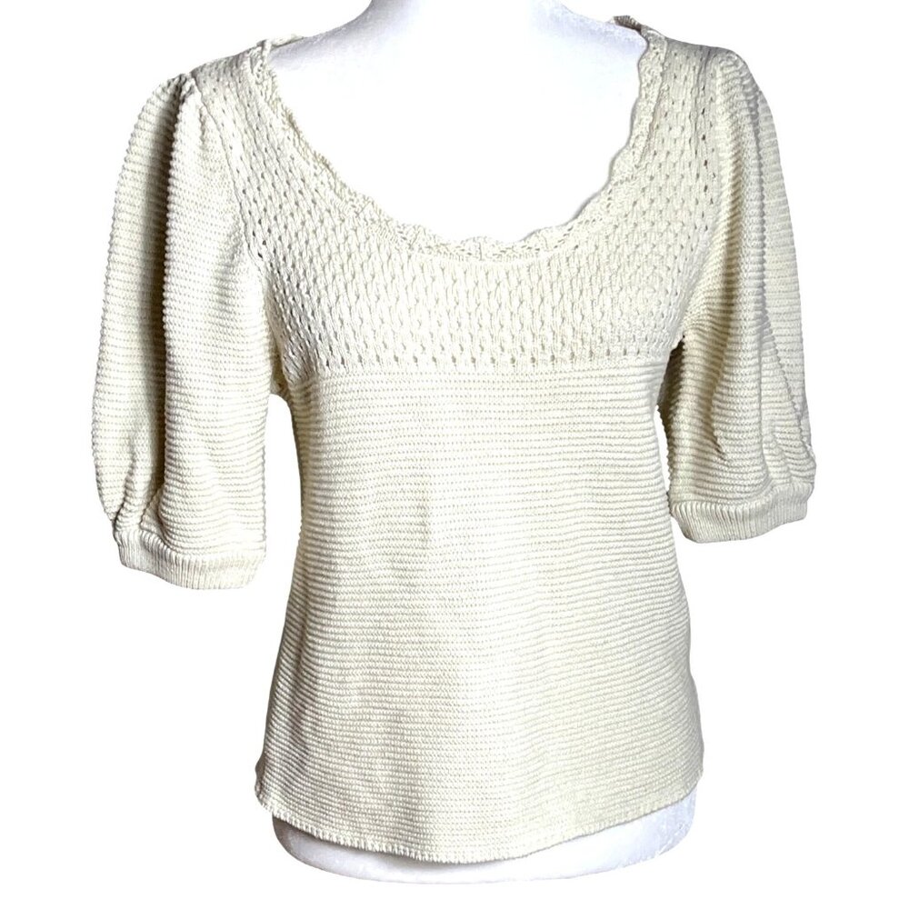 Free Assembly Puff Sleeve Sweater Pointelle Coquette Cottagecore Fairy Womens M